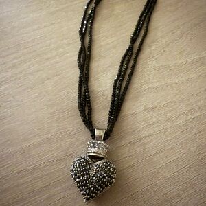 King Baby Studio Black Beaded Heart Necklace